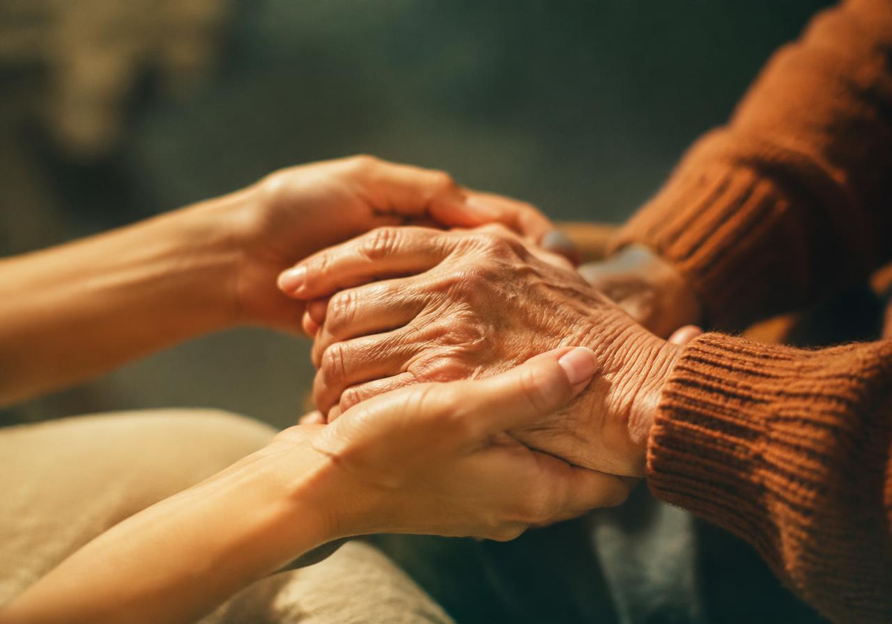 Hands holding hands in warm light